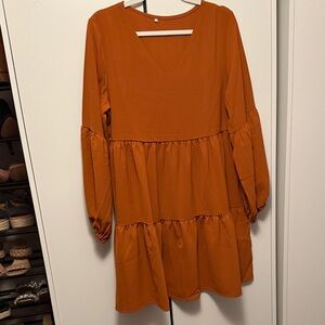 Orange Tiered Long Sleeve Dress